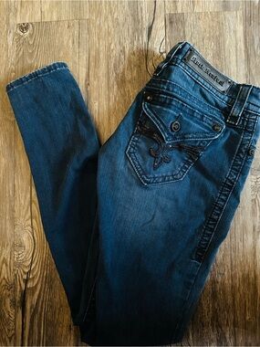 Rock Revival Women's Navy Embroidered Pocket Skinny Jeans